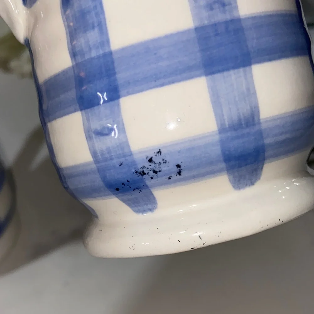 Country Living Blue and White Checkered Ceramic Salt and Pepper Shakers